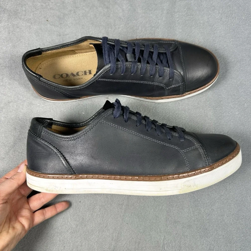 Coach York Navy Leather Low Top Sneakers Men's Size 11D Lace Up Casual Shoes